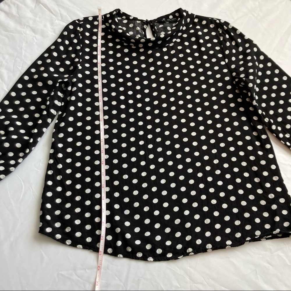 Zara Basic Collection Black with White Polka Dot Top ¾ Length Sleeves, Sz S - Picture 11 of 14